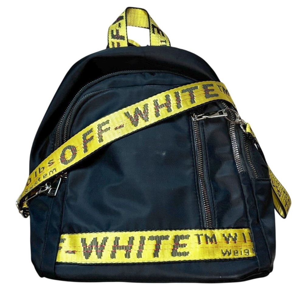 Off White Black Nylon Mini Backpack With Yellow I… - image 1